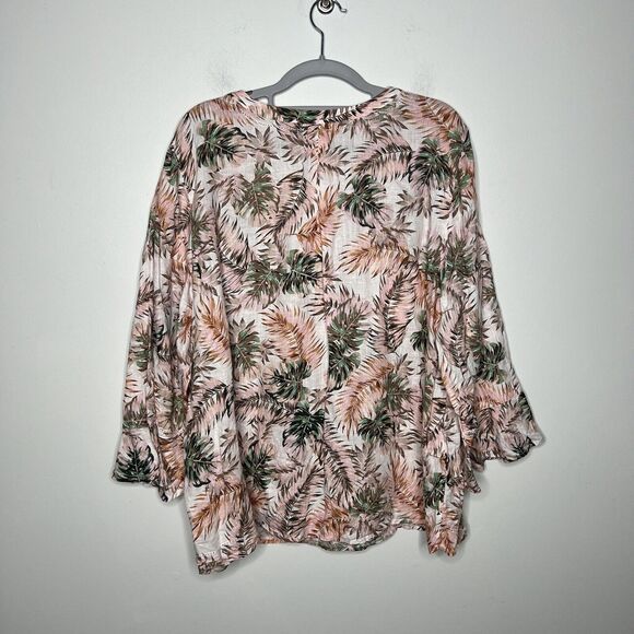 J Jill Love Linen Top Womens Extra Large Tropical Palm Print Lagenlook Vacation - Picture 6 of 15